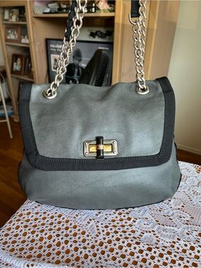 Lanvin Happy Chain Strap Ribbon , gray leather shoulder purse